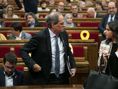 Quim Torra amb Inés Arrimadas. Al darrere, Miquel Iceta.