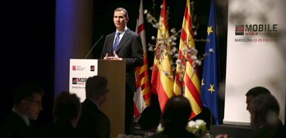 El rey Felipe VI durante su discurso en la cena de bienvenida a los asistentes al Mobile World Congress (MWC).