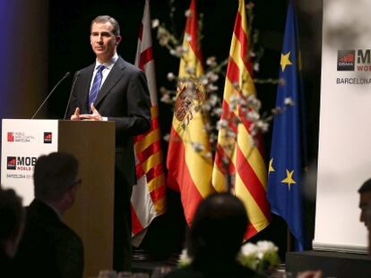 El rey Felipe VI durante su discurso en la cena de bienvenida a los asistentes al Mobile World Congress (MWC).