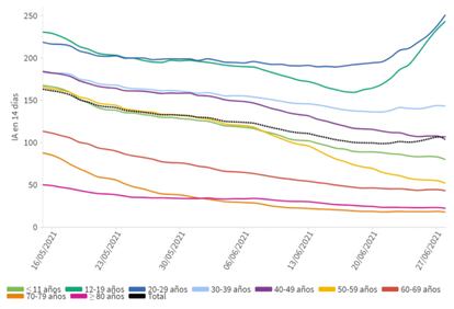 Coronavirus incidence rate by age as of May 15.