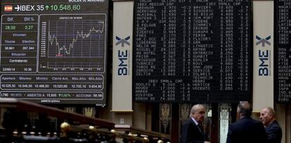 Vista del panel de la Bolsa de Madrid.