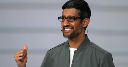 Sundar Pichai, durante su conferencia en la Google I/O en el anfiteatro Shoreline el 7 de mayo de 2019.