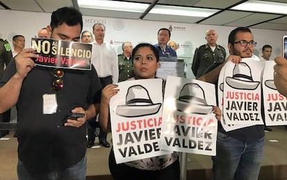 Periodistas en Sinaloa protestan por el asesinato de Javier Valdez.