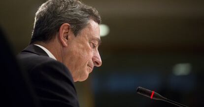 Mario Draghi, presidente del BCE, en Washington. 