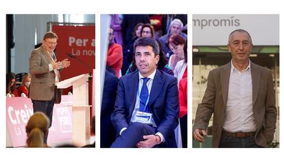 Los candidatos a la presidencia de la Generalitat, Ximo Puig (PSPV), Carlos Mazón (PP) y Joan Baldoví (Compromís).