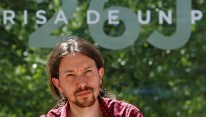 Pablo Iglesias, durante la presentaci&oacute;n de la campa&ntilde;a electoral de Podemos, este 2 de junio. 