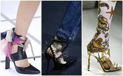 De izquierda a derecha: las propuestas de Sacai, Balenciaga y Versace para la próxima primavera/verano.