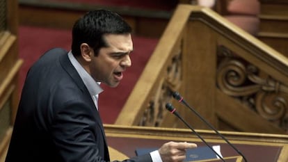 El primer ministro griego, Alexis Tsipras, en la sesión del Parlamento el pasado 30 de marzo en Atenas.