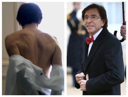 La espalda desnuda de Elio di Rupo, que aparece de frente, a la derecha.