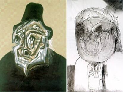 <i>Retrato imaginario de Felipe II</i> (1984), de Antonio Saura, izquierda, y <b></b><i>Archivo de Indias nº 2</i> (1991), de José Luis Cuevas.