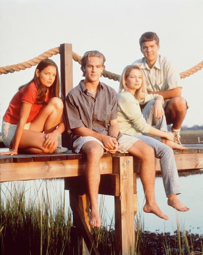 Katie Holmes, James Van Der Beek, Michelle Williams and Joshua Jackson in a promotional image from ‘Dawson’s Creek,’ the show that made them famous. 