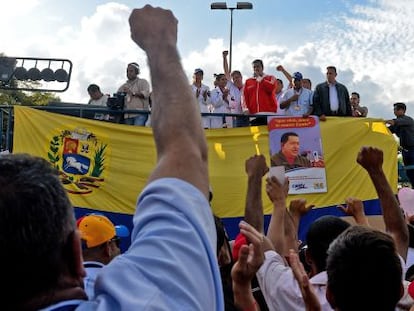 President Nicolás Maduro during a political rally in front of Miraflores presidential palace in Caracas.