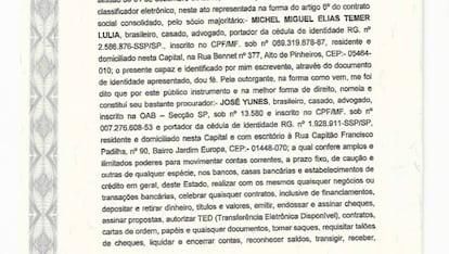 Procuração autoriza Yunes a movimentar contas bancárias de empresa de Temer