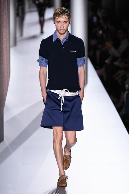 Troye Sivan walks the Miu Miu runway in boat shoes.