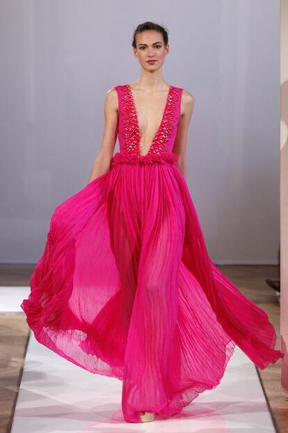 A model presents a creation by French designer Christophe Josse as part of his Haute Couture Spring-Summer 2012 fashion show in Paris