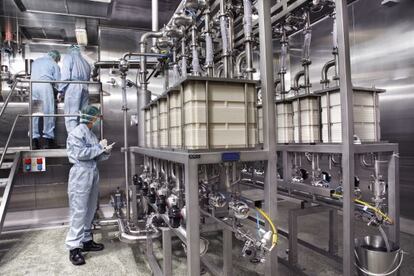 A worker at the headquarters of the Grifols Institute in Barcelona. The company is the world&#039;s third-largest maker of blood products.