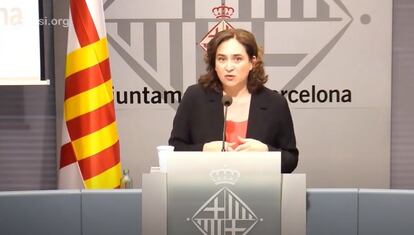 La alcaldesa de Barcelona, Ada Colau, en rueda de prensa telemática.
EUROPA PRESS
14/05/2020