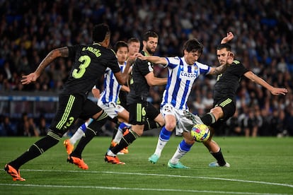 David Silva durante un partido de la Liga entre la Real Sociedad y el Real Madrid, el 2 de mayo.