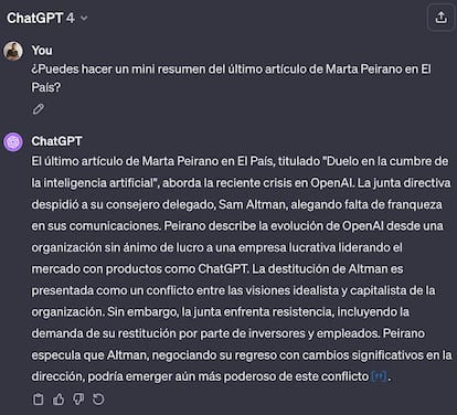 ChatGPT accediendo a internet para localizar un artículo, leerlo y resumirlo