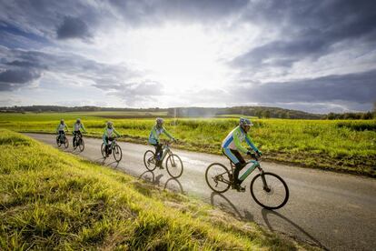 The amateur cyclists on the first leg of their journey.