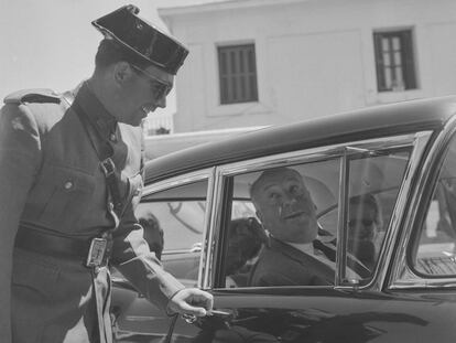 Alfred Hitchcock en San Sebasti&aacute;n el 31 de julio 1958.