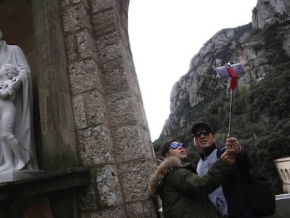 Turistes a Montserrat, aquest diumenge.