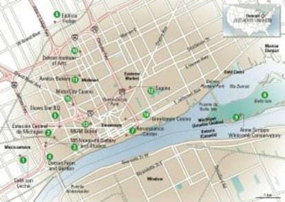 Mapa del centro de Detroit.