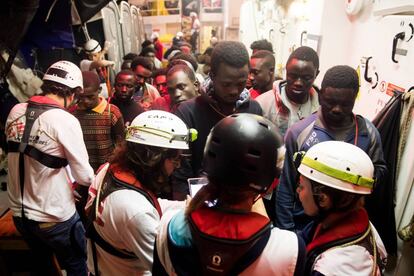 A group of migrants on the ‘Aquarius’ ship.