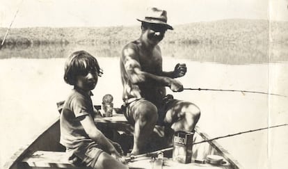 Piroli pescando com filho Bruno, o Bumba, inspiração do livro 'O Menino e o Pinto do Menino'