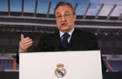 Florentino P&eacute;rez, durante la rueda de prensa del jueves.