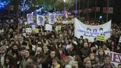 Marcha por el Día Internacional de la Eliminación de la Violencia contra la Mujer, el pasado lunes en Madrid.