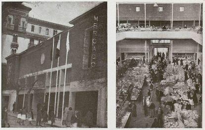 1944 (aproximadamente). Fachada e interior del mercado de Chamberí, en Alonso Cano.