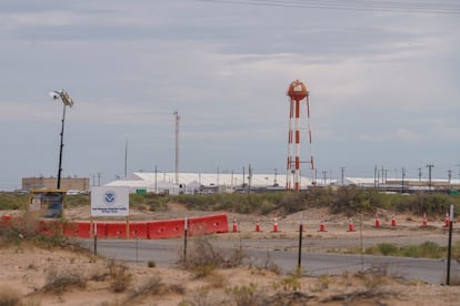 Entrada de East Montana, para albergar hasta 5000 migrantes, el 17 de agosto de 2025.