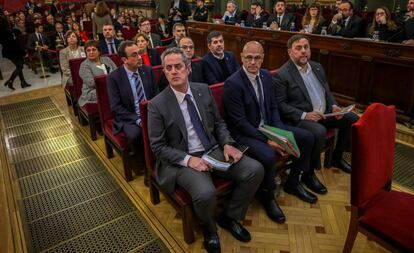 Los doce líderes independentistas acusados en el Tribunal Supremo.