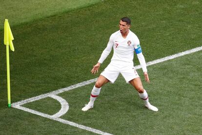 Cristiano celebra su gol ante Marruecos.
