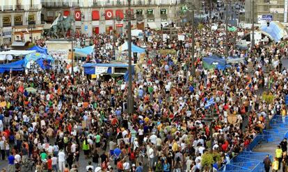 Puerta del Sol de Madrid, donde finaliza la marcha popular de los indignados.