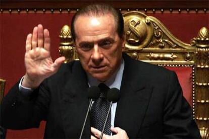 Silvio Berlusconi, durante su comparecencia en el Senado italiano.