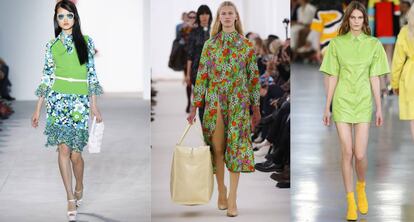 De izquierda a derecha: modelos de Michael Kors, Balenciaga y Pucci de su colecci&oacute;n de primavera 2017.