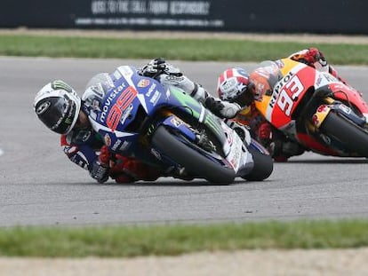 Lorenzo y M&aacute;rquez durante la carrera del GP de Indianapolis.