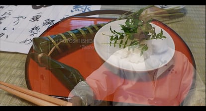 One of Mibu's dishes, superimposed on Ishida's image.