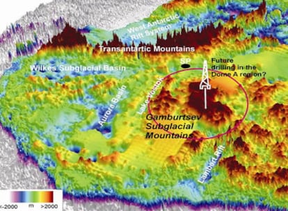 Mapa del lugar en el que se ubica la 'cordillera Gamburtsev'