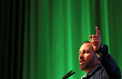 Vox leader Santiago Abascal speaks at a rally in Toledo.