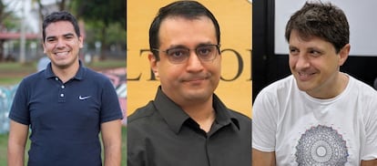 Carlos Vieira, Ravishankar Ramanathan y Adán Cabello, de las universidades de Campinas (Brasil), Hong Kong y Sevilla