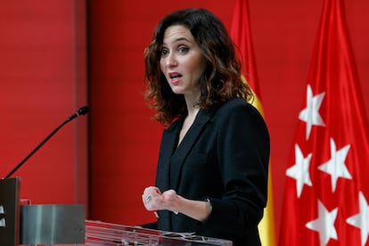 La presidenta de la Comunidad de Madrid, Isabel Daz Ayuso, comparece en rueda de prensa tras la reunin del Consejo de Gobierno regional, el 15 de enero.