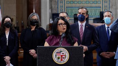 Nury Martinez in April. The former LA City Council president resigned from all posts on October 12.