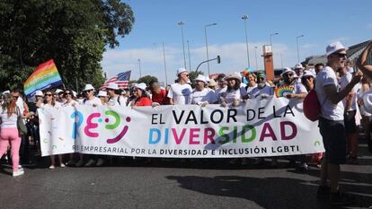 Manifestantes de REDI en el Orgullo 2019 de Madrid.