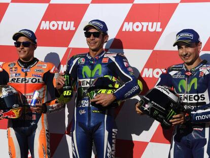 Márquez, Rossi y Lorenzo formarán la primera fila de la parrilla en Motegi.