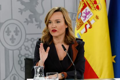 Pilar Alegría, portavoz del Gobierno, en una comparecencia tras el Consejo de Ministros.