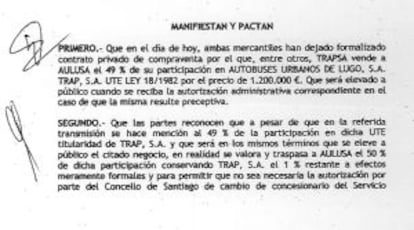 Extracto de un contrato privado con las firmas de Raúl López y Díaz Ferrán