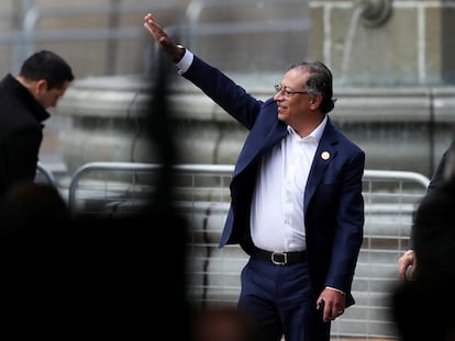 Gustavo Petro a su llegada a la ceremonia para conmemorar el 50 aniversario del golpe de Estado en Chile, en el palacio de La Moneda de Santiago, el 11 de septiembre 2023.